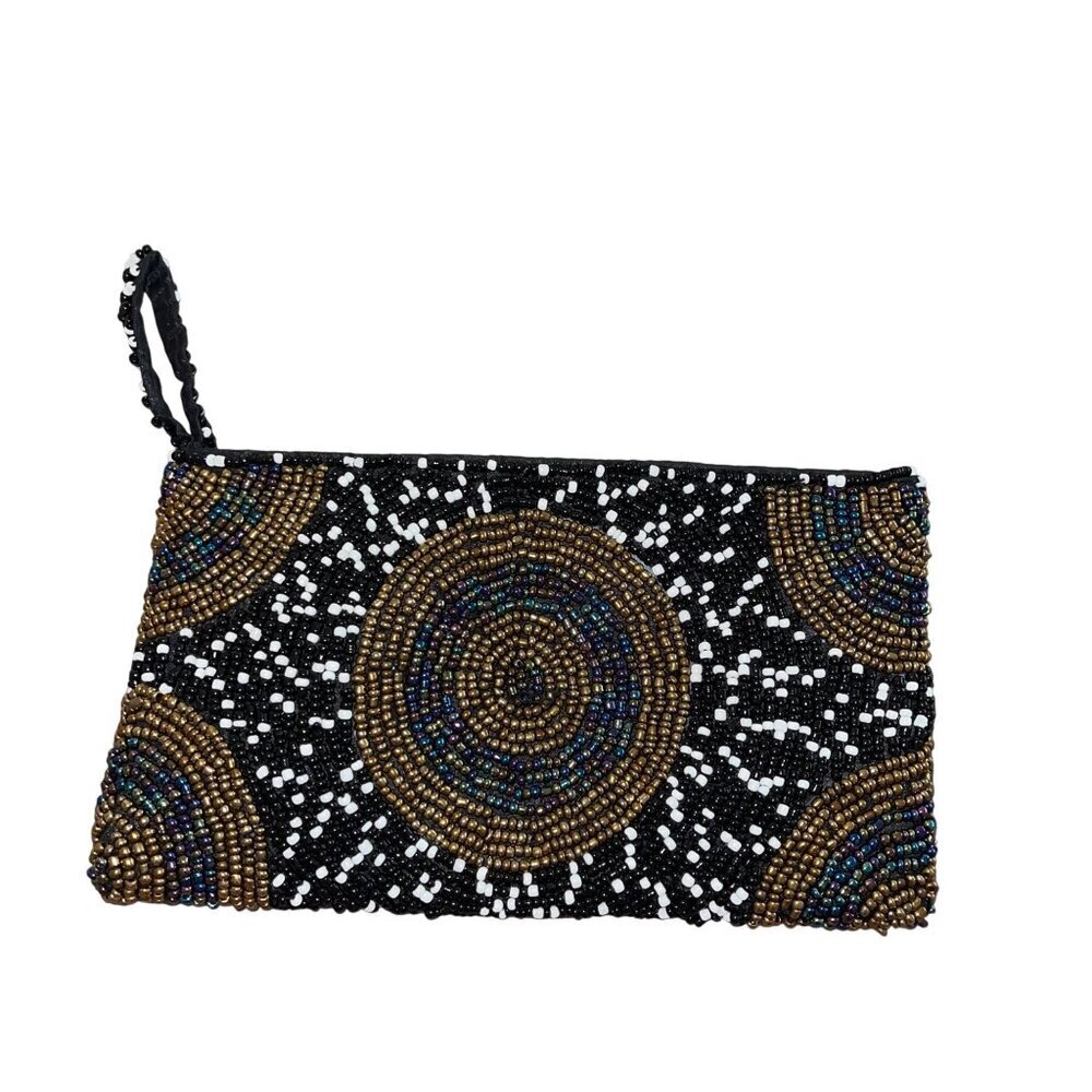 Womens Clutch Wristlet Bag Multicolor Handcrafted Beaded Evening Indonesia